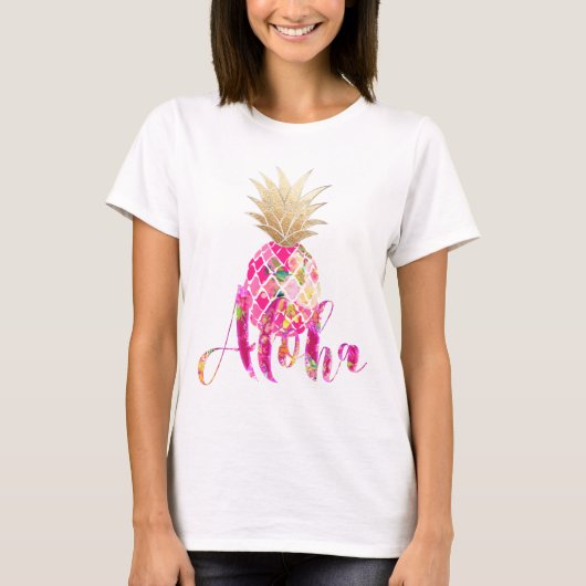 PixDezines Aloha Ananas/Nepgoud T-shirt (Voorkant)