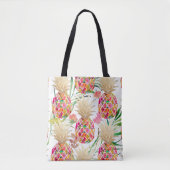 PixDezines Aloha ananas + palmschijfjes Waterverf Tote Bag (Voorkant)