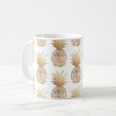 PixDezines Aloha Ananas+Pink+Faux Gold Koffiemok (Voorkant links)