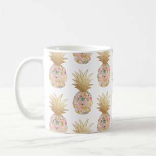 PixDezines Aloha Ananas+Pink+Faux Gold Koffiemok