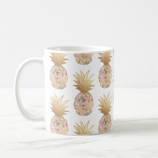 PixDezines Aloha Ananas+Pink+Faux Gold Koffiemok (Links)