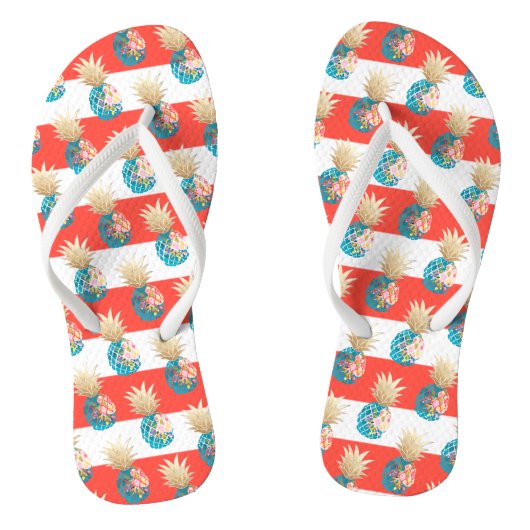 PixDezines Aloha Ananas+Stripes Teenslippers (Voetbed)