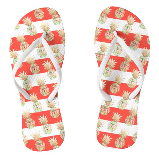 PixDezines Aloha Ananas+Stripes Teenslippers (Voetbed)