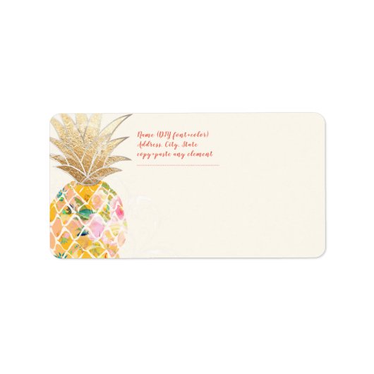 PixDezines Aloha Ananas+Waterkleur Bloemen Etiket (Voorkant)