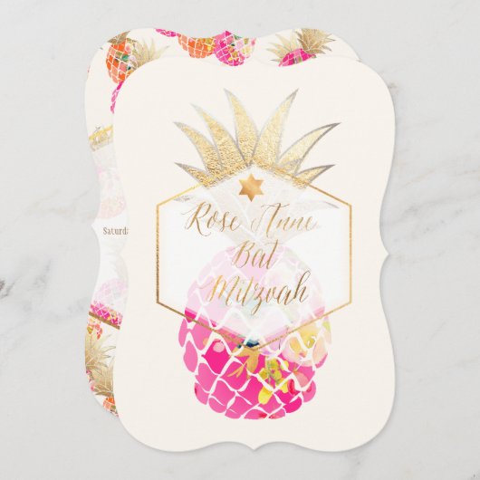 PixDezines Aloha Ananas/Waterverf/Bat Mitzvah Kaart (Voorkant / Achterkant)