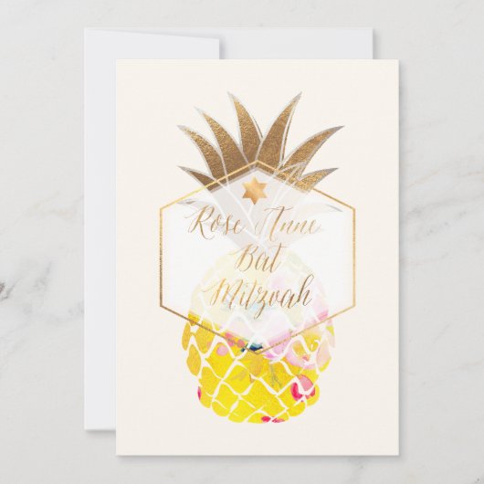PixDezines Aloha Ananas/Waterverf/Bat Mitzvah Kaart (Voorkant)