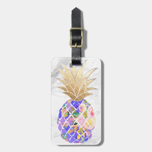 PixDezines Aloha Ananas+White Marble Bagagelabel (Voorkant verticaal)