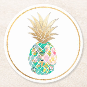 PixDezines Aloha Ananassen/DIY achtergrond Ronde Kartonnen Onderzetter