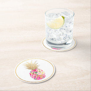 PixDezines Aloha Ananassen/DIY achtergrond Ronde Kartonnen Onderzetter