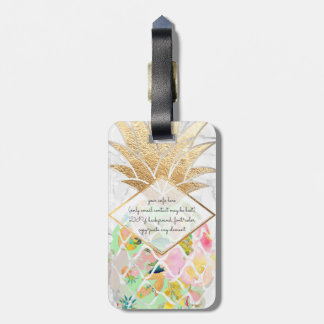 PixDezines Aloha Ananassen+Wit Marmer Bagagelabel