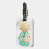 PixDezines Aloha Ananassen+Wit Marmer Bagagelabel (Voorkant verticaal)