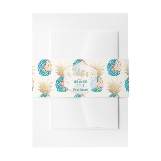 PixDezines Aloha Hawaiian Pananassen/Blauwgroen Uitnodigingen Wikkel (Voorkant Voorbeeld)