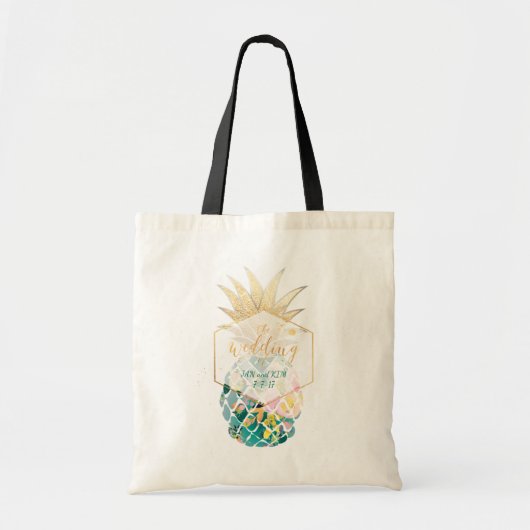 PixDezines Aloha Hawaiian Pineappel/Blauwgroen Tote Bag (Voorkant)