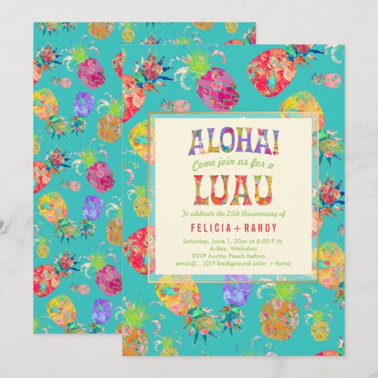 PixDezines Aloha Hawaiian Pineappels/DIY Blauwgroe Kaart (Voorkant / Achterkant)