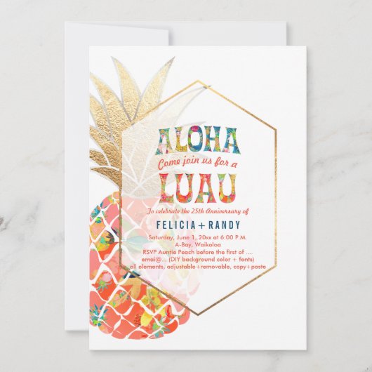 PixDezines Aloha Hawaiian Pineapples/Sinaasappel/D Kaart (Voorkant)