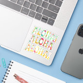 PixDezines Aloha, Mint, Koraal+Goudgeel Sticker (Laptop met iPhone)