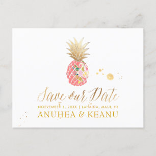 PixDezines Aloha Pineappel/Roze/sparen de Datum Aankondigingskaart