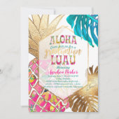 PixDezines Aloha Pineappels/Roze/Afstuderen Luau Kaart (Voorkant)