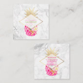 PixDezines Aloha Pineappels/Roze+Gold/Marble Vierkante Visitekaartje (Voorkant / Achterkant)