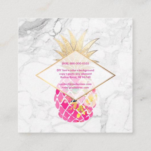 PixDezines Aloha Pineappels/Roze+Gold/Marble Vierkante Visitekaartje (Achterkant)