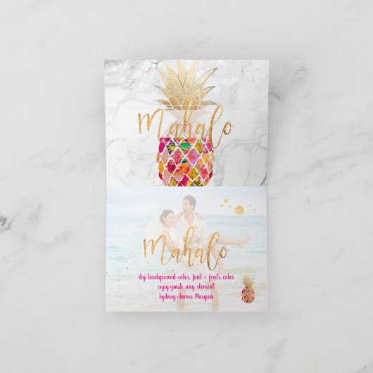 PixDezines Aloha Pineappels/Roze/Mahalo Bedankkaart (Binnen)