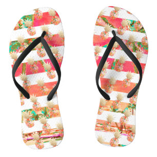 PixDezines Aloha Pineappels+Stripes Teenslippers