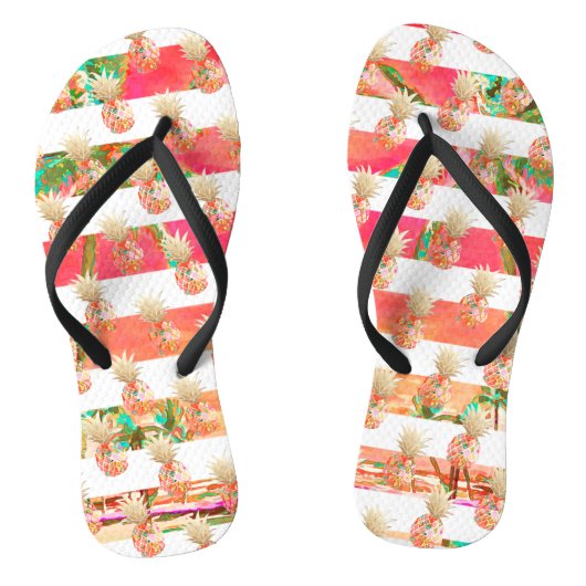 PixDezines Aloha Pineappels+Stripes Teenslippers (Voetbed)