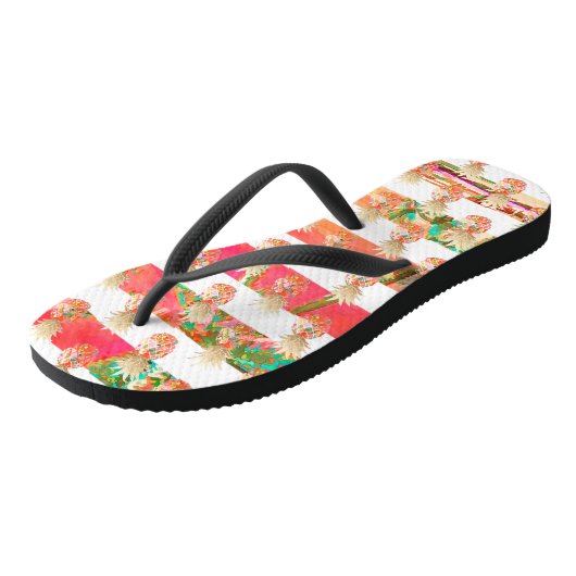 PixDezines Aloha Pineappels+Stripes Teenslippers (Schuin)