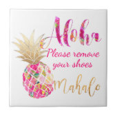 PixDezines Aloha Pineappels, warm roze Tegeltje (Voorkant)