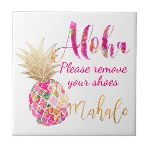 PixDezines Aloha Pineappels, warm roze Tegeltje