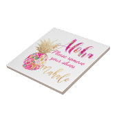 PixDezines Aloha Pineappels, warm roze Tegeltje (Zijkant)