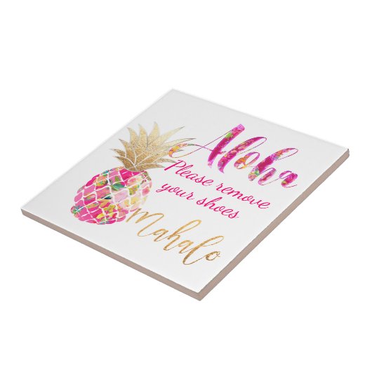 PixDezines Aloha Pineappels, warm roze Tegeltje (Zijkant)