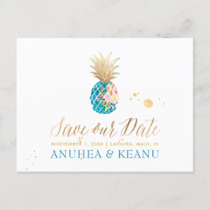 PixDezines Aloha Pineapple/Blauwgroen/Save the Dat Aankondigingskaart