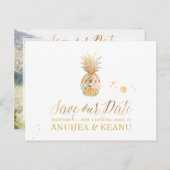 PixDezines Aloha Pineapple/Blue/Save the Date Aankondigingskaart (Voorkant / Achterkant)