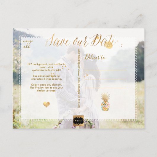 PixDezines Aloha Pineapple/Blue/Save the Date Aankondigingskaart (Achterkant)