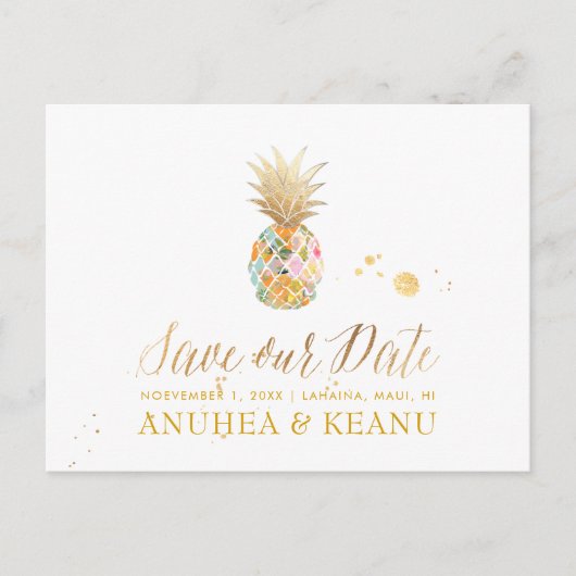 PixDezines Aloha Pineapple/Blue/Save the Date Aankondigingskaart (Voorkant)