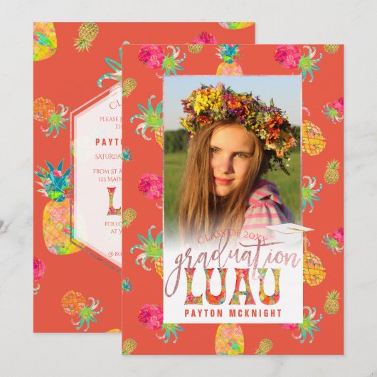 PixDezines Aloha-pineapple eindexamen Luau Kaart (Voorkant / Achterkant)