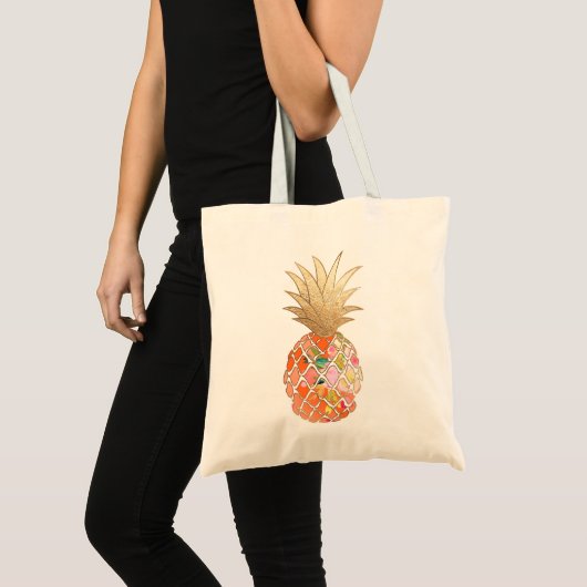 PixDezines Aloha Pineapple+Faux Gold Tote Bag (Voorkant (product))