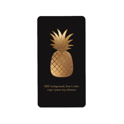 PixDezines Aloha Pineapple Faux Gold Wine Labels (Voorkant)