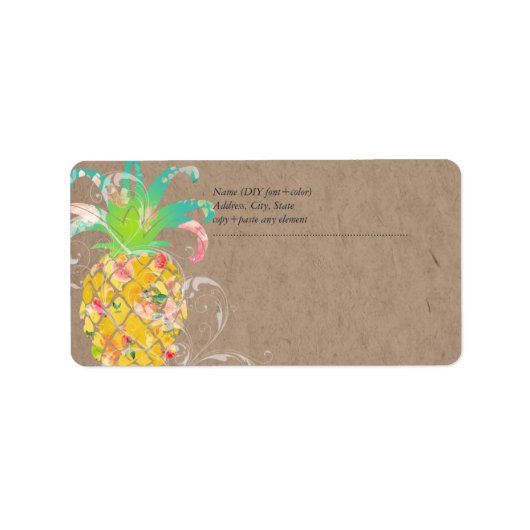 PixDezines Aloha Pineapple+Floral Waterverf Etiket (Voorkant)