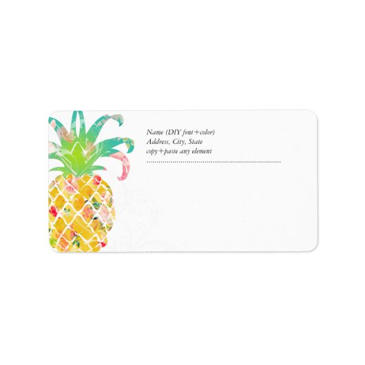 PixDezines Aloha Pineapple+Floral Waterverf Etiket (Voorkant)