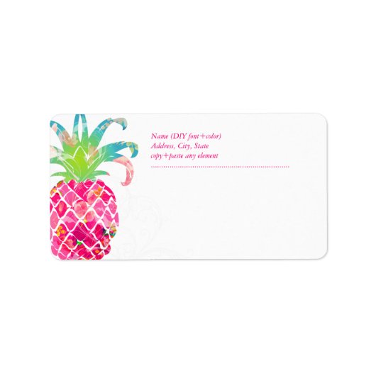 PixDezines Aloha Pineapple+Floral Waterverf Etiket (Voorkant)