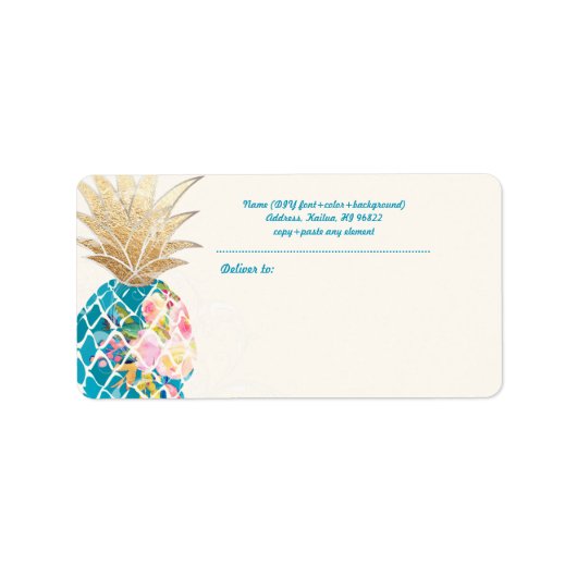 PixDezines Aloha Pineapple+Floral Waterverf Etiket (Voorkant)