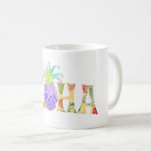 PixDezines Aloha Pineapple+Floral Waterverf Koffiemok (Voorkant rechts)