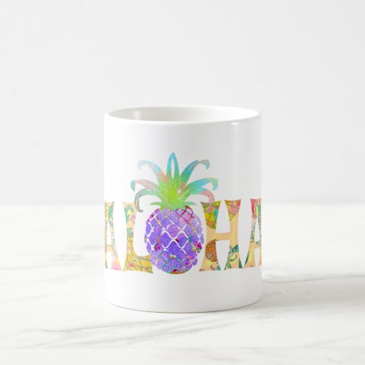 PixDezines Aloha Pineapple+Floral Waterverf Koffiemok (Center)
