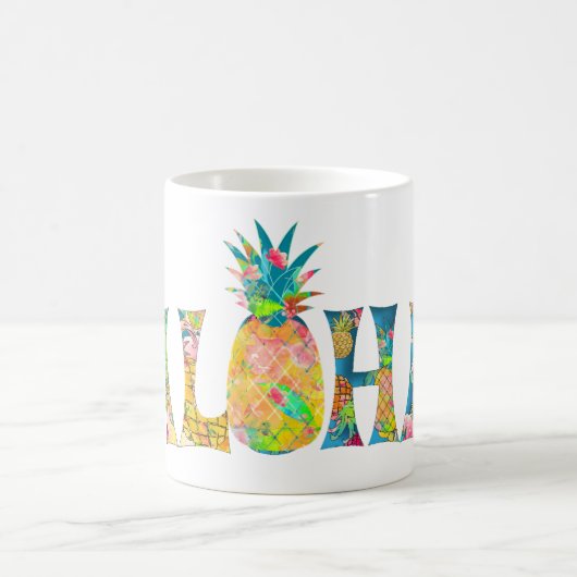 PixDezines Aloha Pineapple+Floral Waterverf Koffiemok (Center)