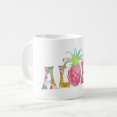 PixDezines Aloha Pineapple+Floral Waterverf Koffiemok (Voorkant links)