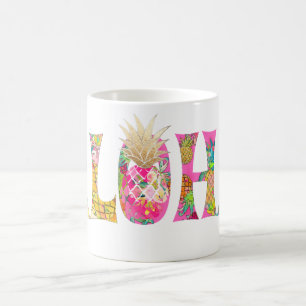 PixDezines Aloha Pineapple+Floral Waterverf Koffiemok