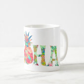 PixDezines Aloha Pineapple+Floral Waterverf Koffiemok (Voorkant rechts)