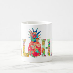 PixDezines Aloha Pineapple+Floral Waterverf Koffiemok